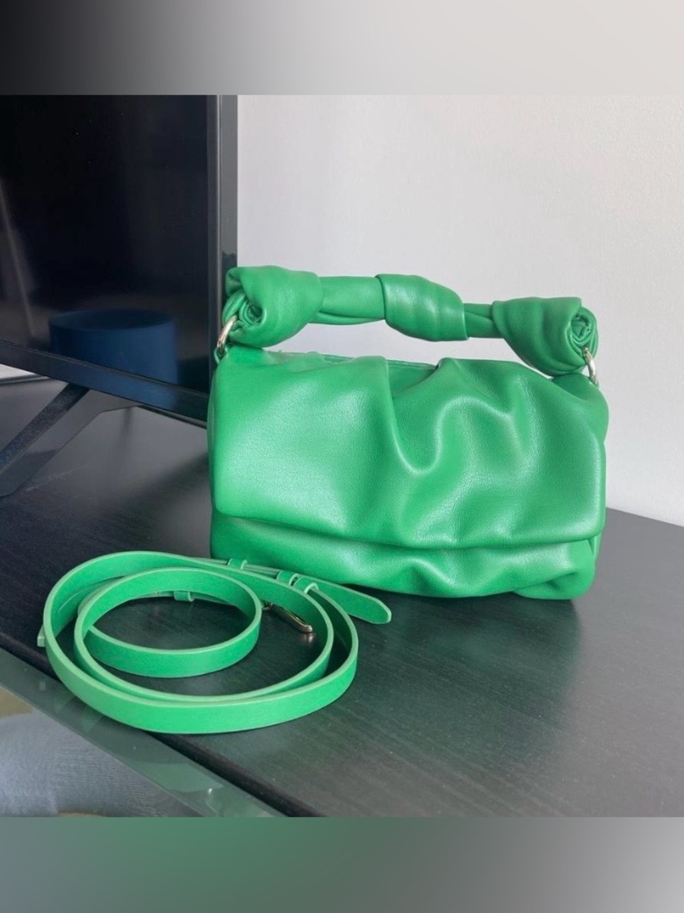 Zara Green Knotted-Handle Shoulder Bag with Detachable Strap